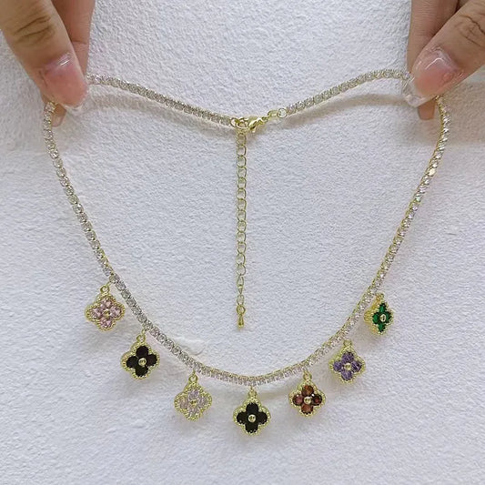 Wholesale Jewelry IG Style Four Leaf Clover Copper Zircon 18K Gold Plated Polishing Plating Inlay Pendant Necklace