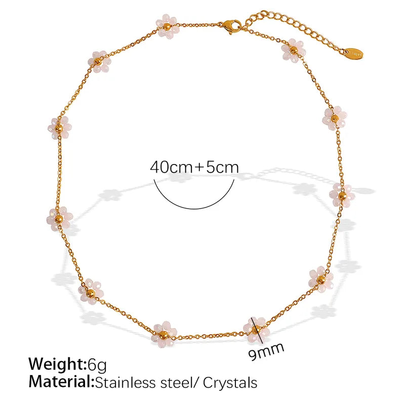 Wholesale Jewelry IG Style French Style British Style Flower 304 Stainless Steel Crystal 18K Gold Plated Beaded Polishing Plating Jewelry Set