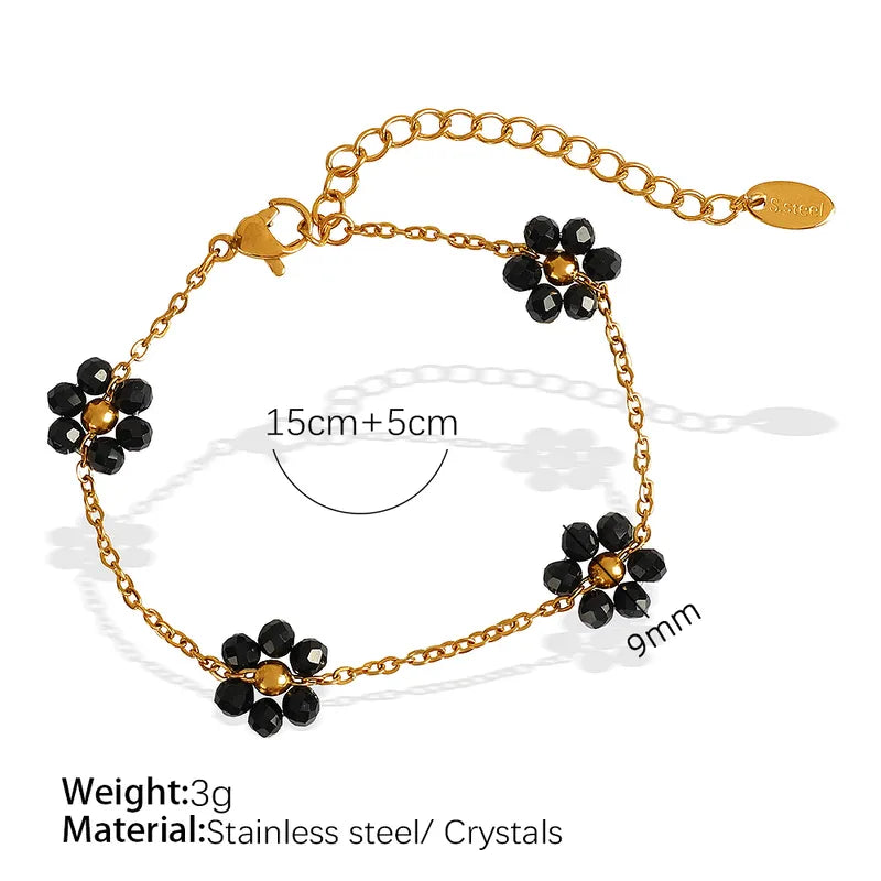 Wholesale Jewelry IG Style French Style British Style Flower 304 Stainless Steel Crystal 18K Gold Plated Beaded Polishing Plating Jewelry Set