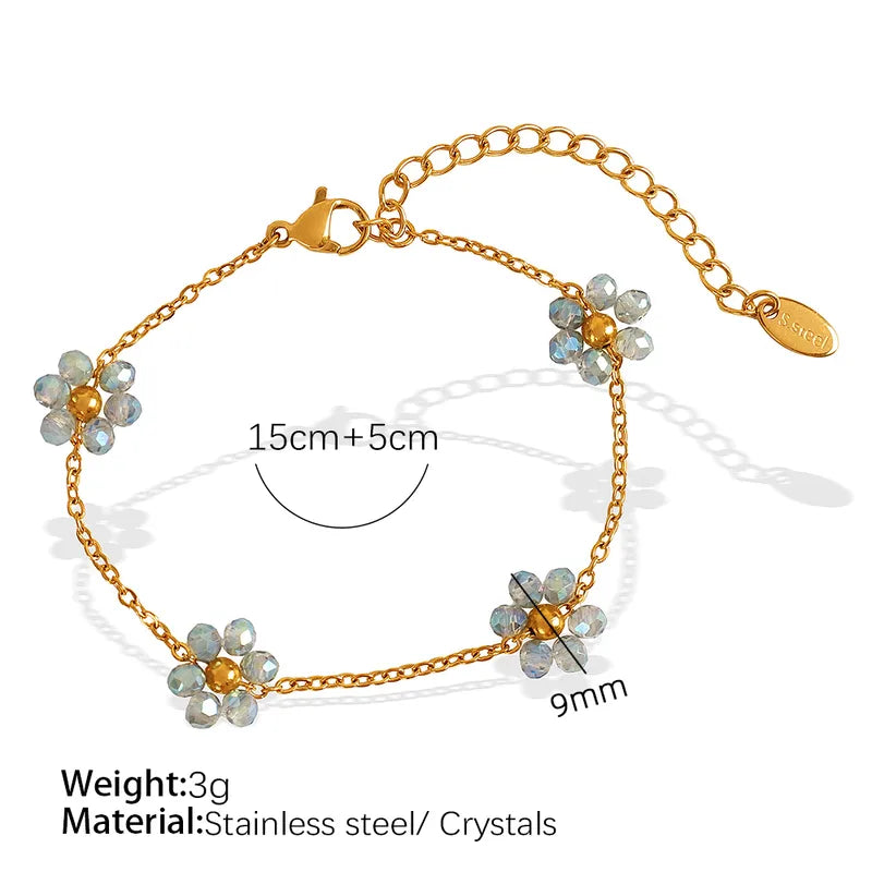 Wholesale Jewelry IG Style French Style British Style Flower 304 Stainless Steel Crystal 18K Gold Plated Beaded Polishing Plating Jewelry Set