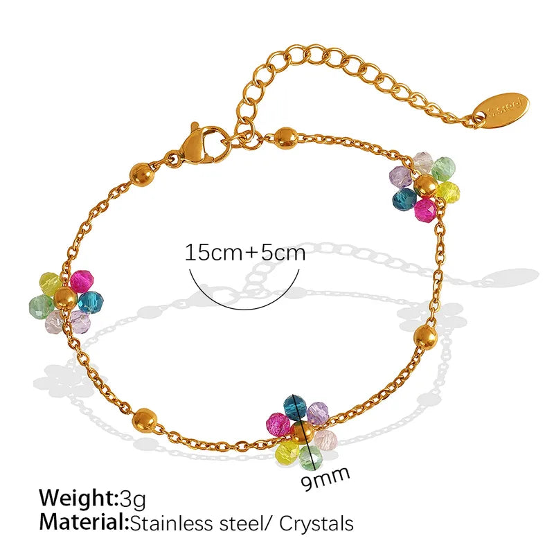 Wholesale Jewelry IG Style French Style British Style Flower 304 Stainless Steel Crystal 18K Gold Plated Beaded Polishing Plating Jewelry Set