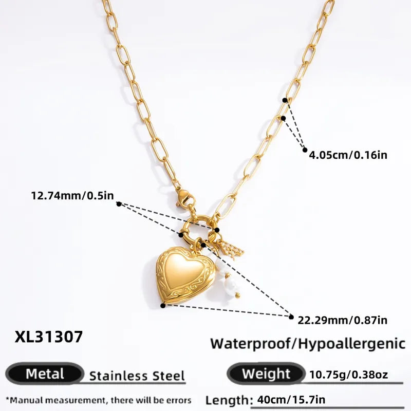 Wholesale Jewelry IG Style Heart Shape 304 Stainless Steel 18K Gold Plated Pendant Necklace