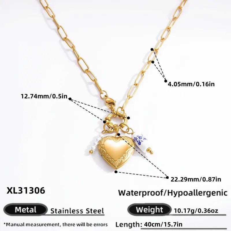 Wholesale Jewelry IG Style Heart Shape 304 Stainless Steel 18K Gold Plated Pendant Necklace