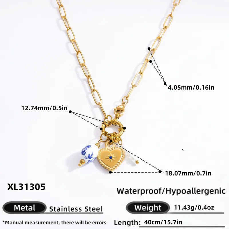 Wholesale Jewelry IG Style Heart Shape 304 Stainless Steel 18K Gold Plated Pendant Necklace