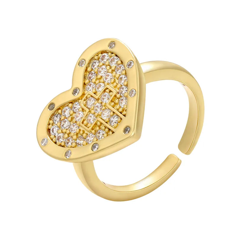 Wholesale Jewelry IG Style Heart Shape Brass Zircon Inlay Open Rings