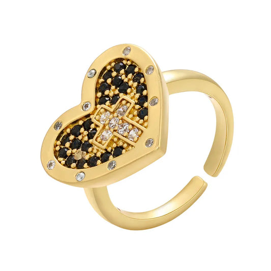 Wholesale Jewelry IG Style Heart Shape Brass Zircon Inlay Open Rings