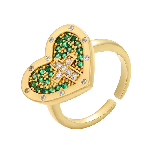 Wholesale Jewelry IG Style Heart Shape Brass Zircon Inlay Open Rings