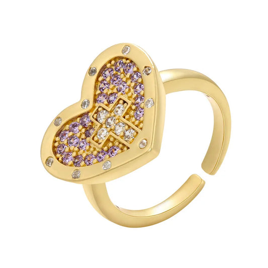 Wholesale Jewelry IG Style Heart Shape Brass Zircon Inlay Open Rings