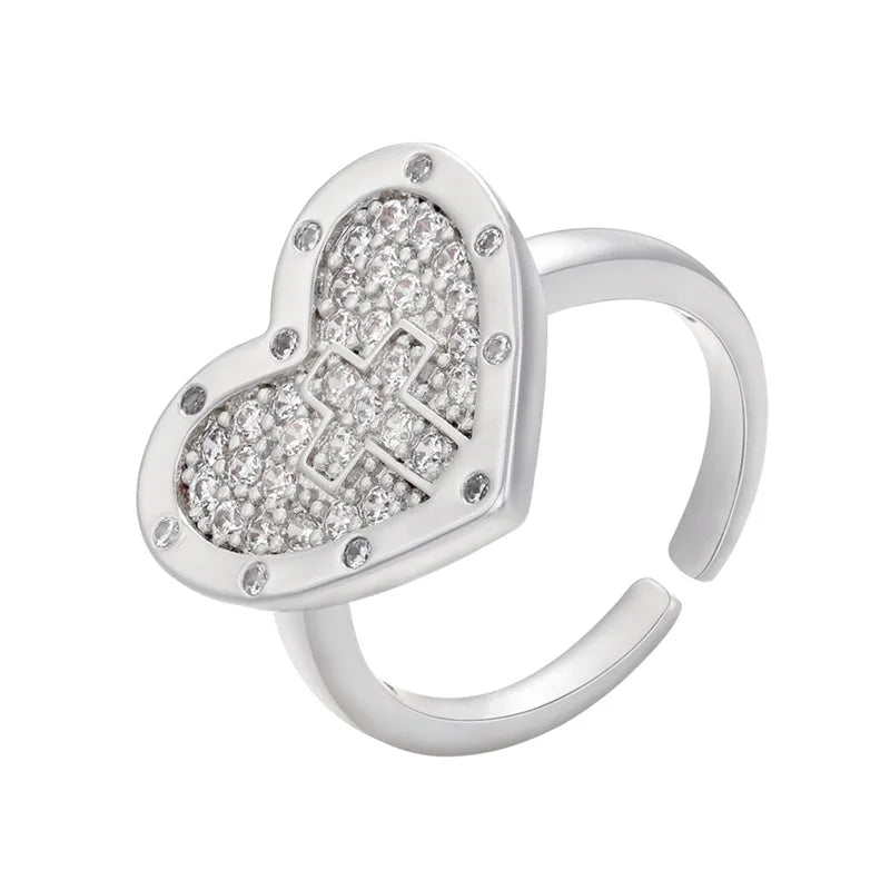 Wholesale Jewelry IG Style Heart Shape Brass Zircon Inlay Open Rings (Copy)