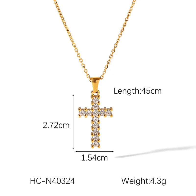 Wholesale Jewelry IG Style Hip-Hop Classic Style Cross 304 Stainless Steel Titanium Steel Zircon 18K Gold Plated Pendant Necklace