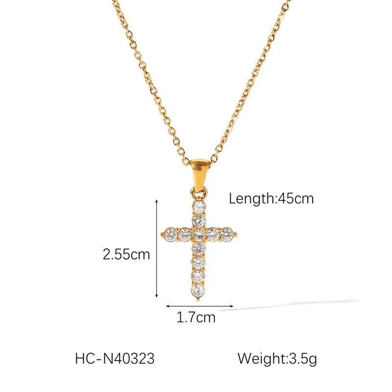 Wholesale Jewelry IG Style Hip-Hop Classic Style Cross 304 Stainless Steel Titanium Steel Zircon 18K Gold Plated Pendant Necklace