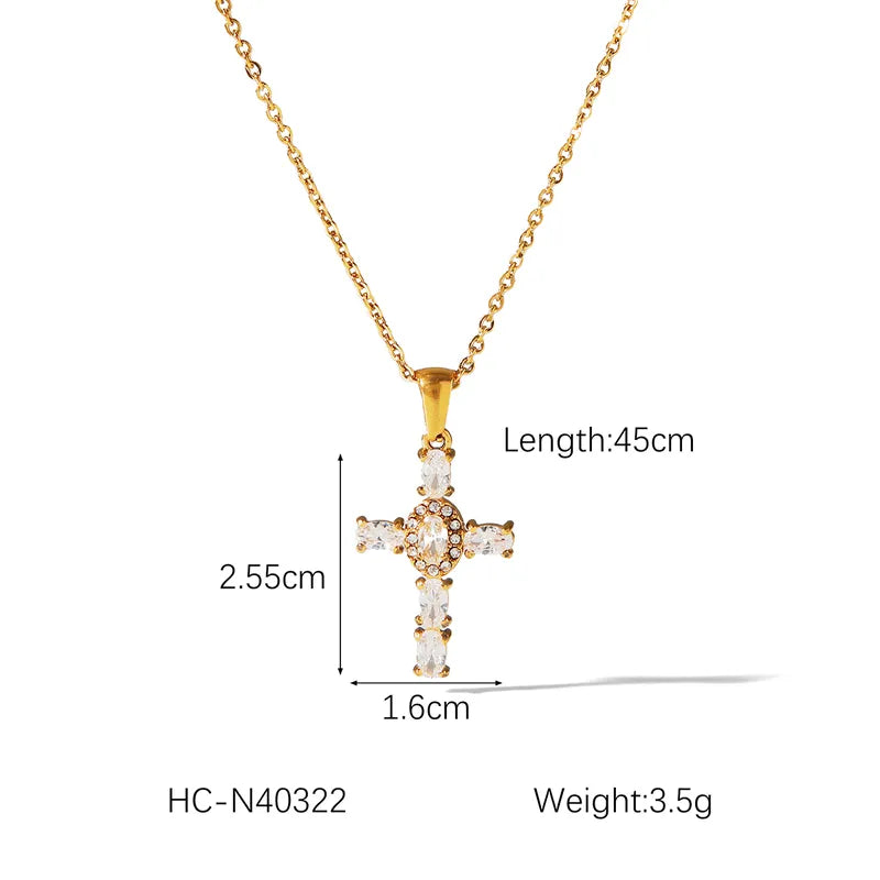 Wholesale Jewelry IG Style Hip-Hop Classic Style Cross 304 Stainless Steel Titanium Steel Zircon 18K Gold Plated Pendant Necklace