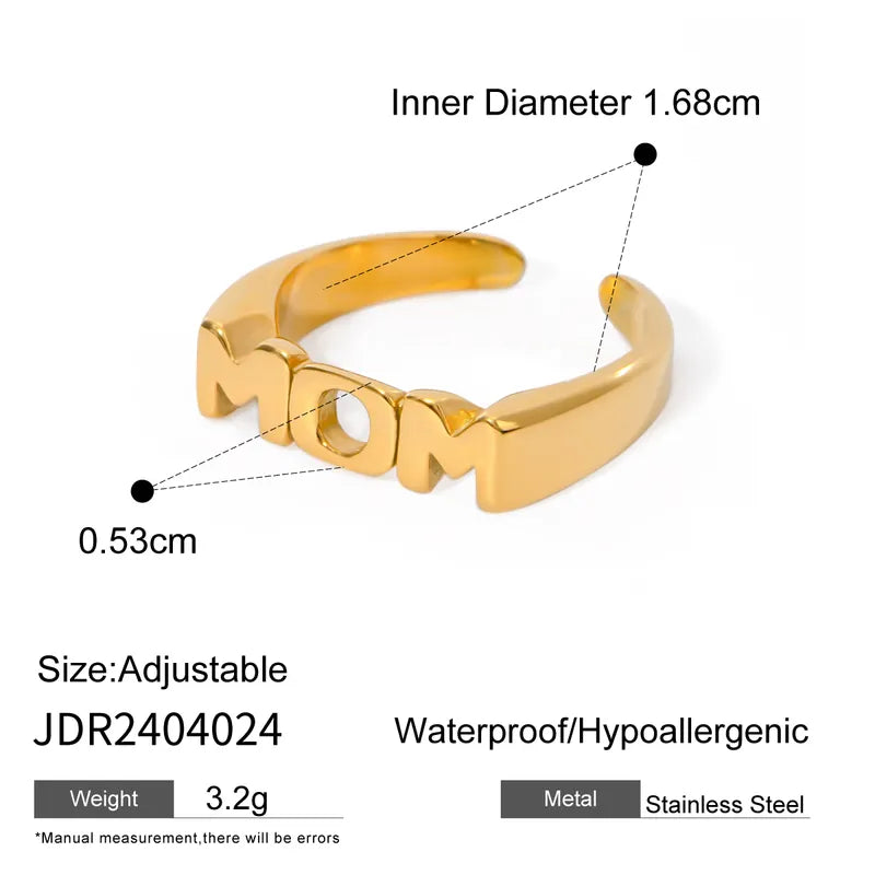 Wholesale Jewelry IG Style Letter 316 Stainless Steel 18K Gold Plated Open Rings