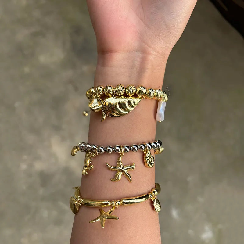 Wholesale Jewelry IG Style Marine Style Commute Starfish Conch Shell Copper 18K Gold Plated Beaded Bracelets