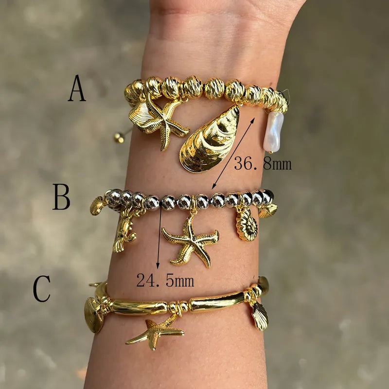 Wholesale Jewelry IG Style Marine Style Commute Starfish Conch Shell Copper 18K Gold Plated Beaded Bracelets