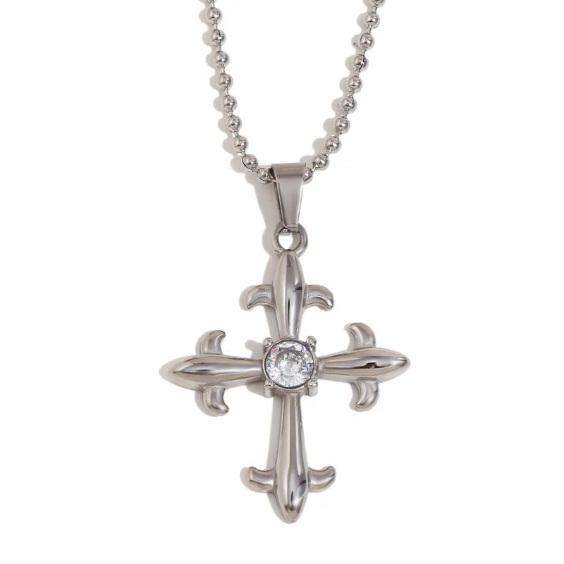 Wholesale Jewelry IG Style Retro Cross 304 Stainless Steel Rhinestones 18K Gold Plated Plating Inlay Pendant Necklace