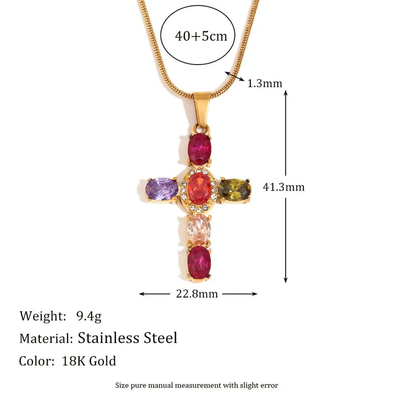 Wholesale Jewelry IG Style Retro Cross 304 Stainless Steel Rhinestones 18K Gold Plated Plating Inlay Pendant Necklace