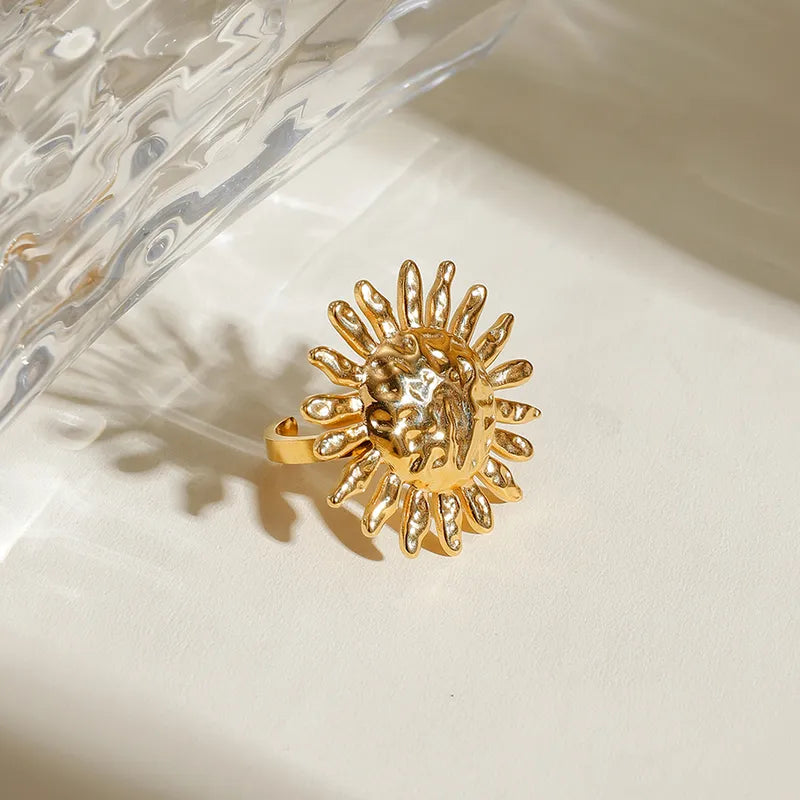 Wholesale Jewelry IG Style SUNFLOWER (Jz001) 304 Stainless Steel 18K Gold Plated Open Rings