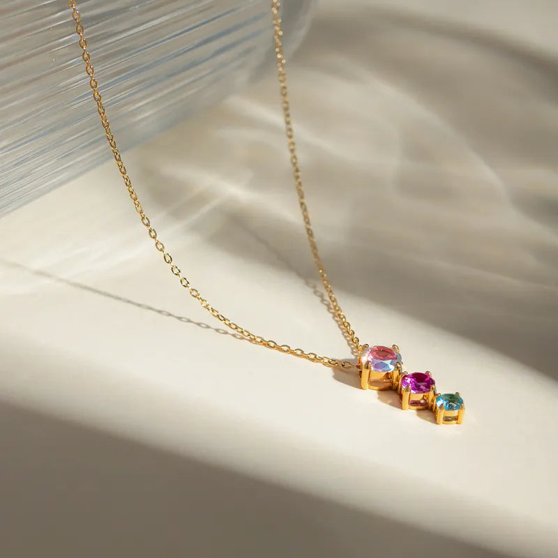 Wholesale Jewelry IG Style Simple Style Classic Style Color Block 304 Stainless Steel Zircon 18K Gold Plated Plating Inlay Pendant Necklace