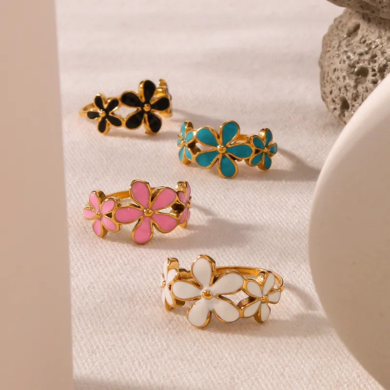 Wholesale Jewelry IG Style Simple Style Classic Style Flower 304 Stainless Steel 18K Gold Plated Rings