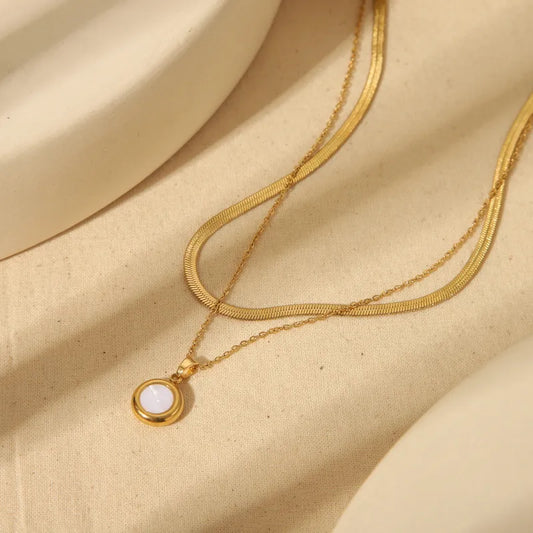 Wholesale Jewelry IG Style Simple Style Commute Irregular Round Solid Color 304 Stainless Steel Acrylic Artificial Pearls 18K Gold Plated Pendant Necklace