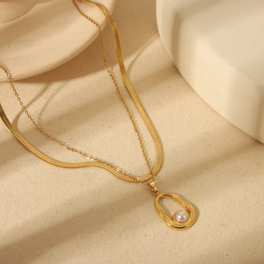 Wholesale Jewelry IG Style Simple Style Commute Irregular Round Solid Color 304 Stainless Steel Acrylic Artificial Pearls 18K Gold Plated Pendant Necklace