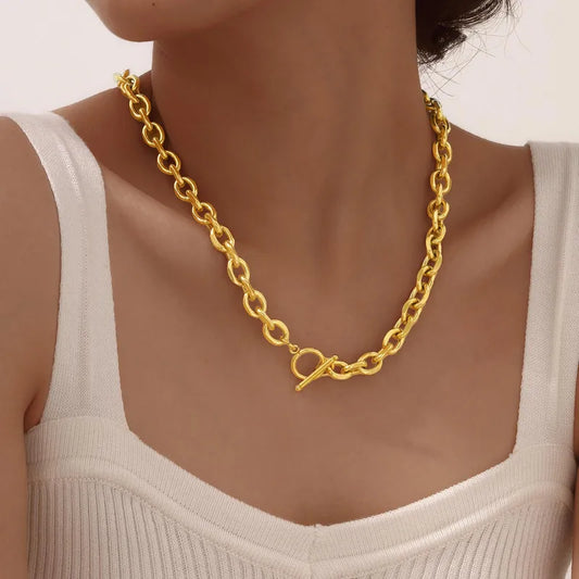 Wholesale Jewelry IG Style Simple Style Geometric 304 Stainless Steel 18K Gold Plated Necklace Cable Chain