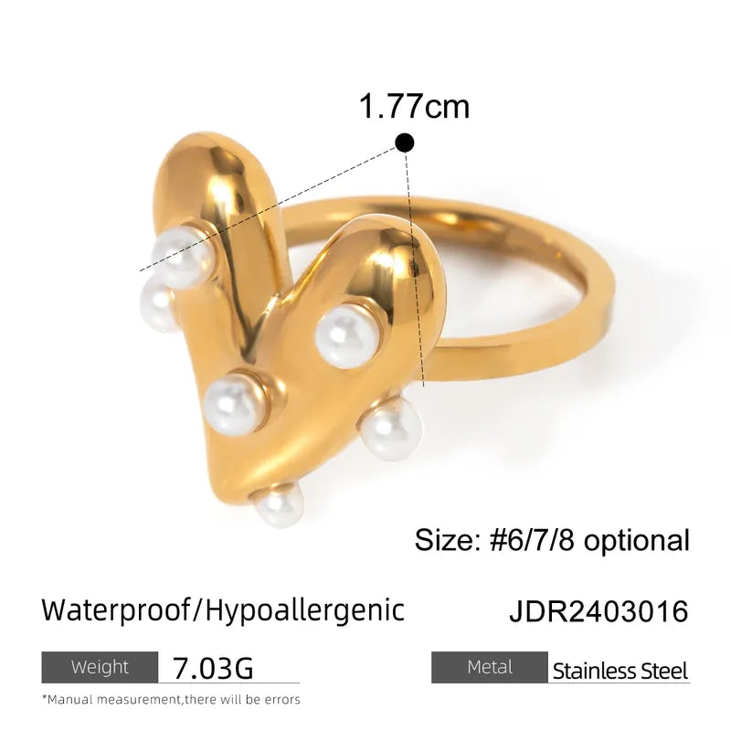 Wholesale Jewelry IG Style Simple Style Heart Shape 304 Stainless Steel Pearl 18K Gold Plated Inlay Rings Bracelets Necklace