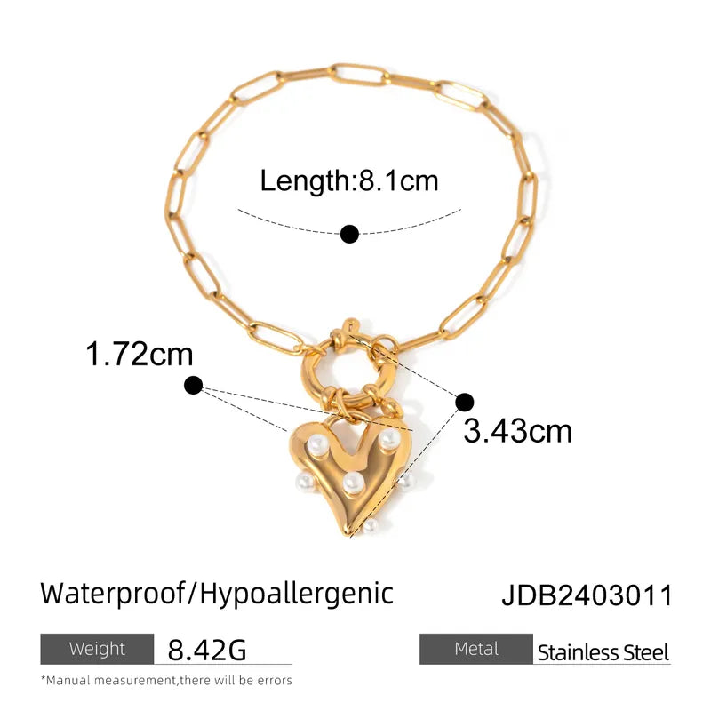 Wholesale Jewelry IG Style Simple Style Heart Shape 304 Stainless Steel Pearl 18K Gold Plated Inlay Rings Bracelets Necklace