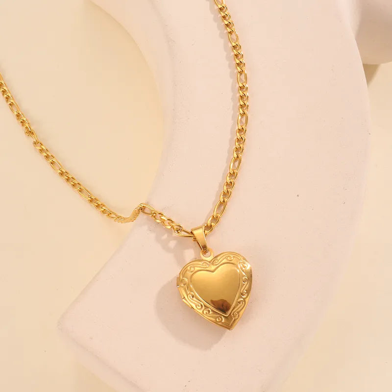 Wholesale Jewelry IG Style Simple Style Heart Shape Titanium Steel Pendant Necklace Locket Necklace