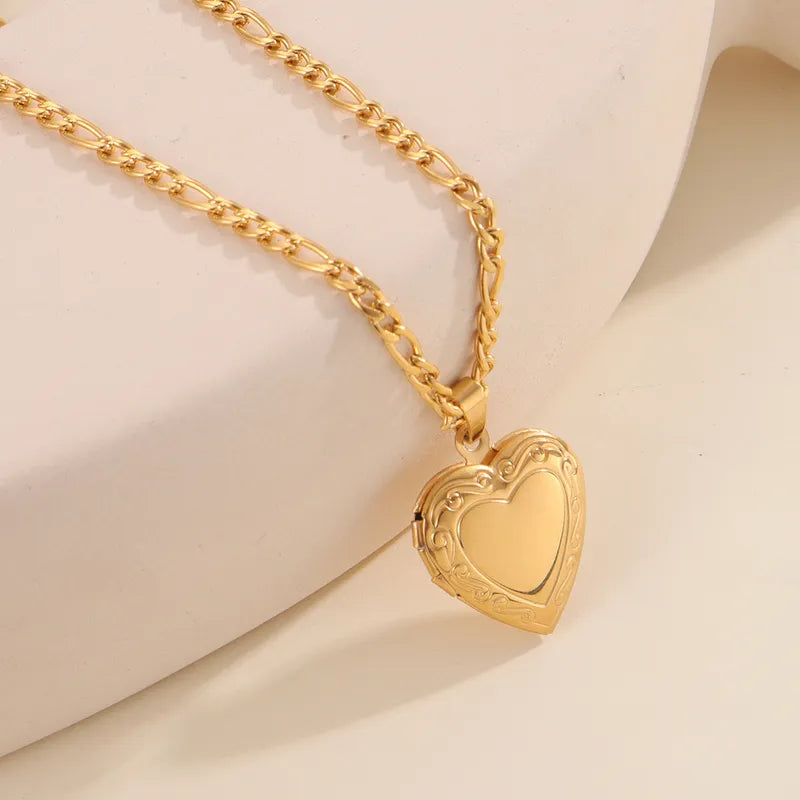 Wholesale Jewelry IG Style Simple Style Heart Shape Titanium Steel Pendant Necklace Locket Necklace