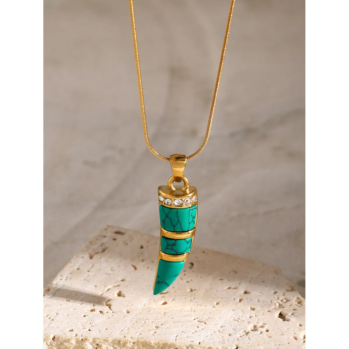 Wholesale Jewelry IG Style Simple Style Horns 304 Stainless Steel Turquoise Opal Zircon 18K Gold Plated Inlay Pendant Necklace