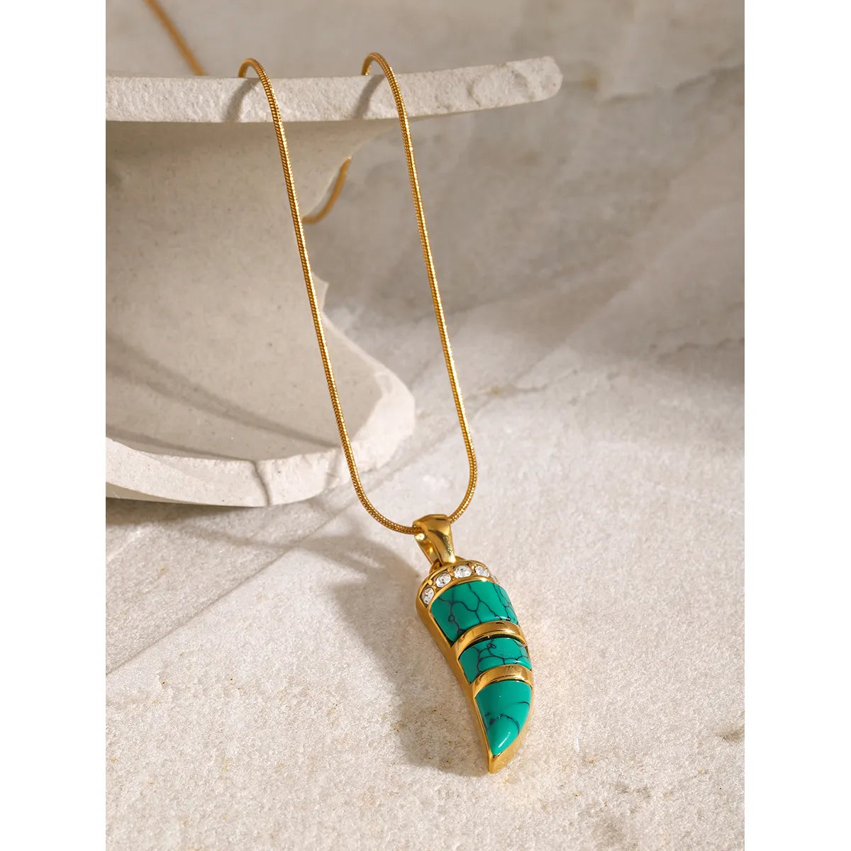 Wholesale Jewelry IG Style Simple Style Horns 304 Stainless Steel Turquoise Opal Zircon 18K Gold Plated Inlay Pendant Necklace