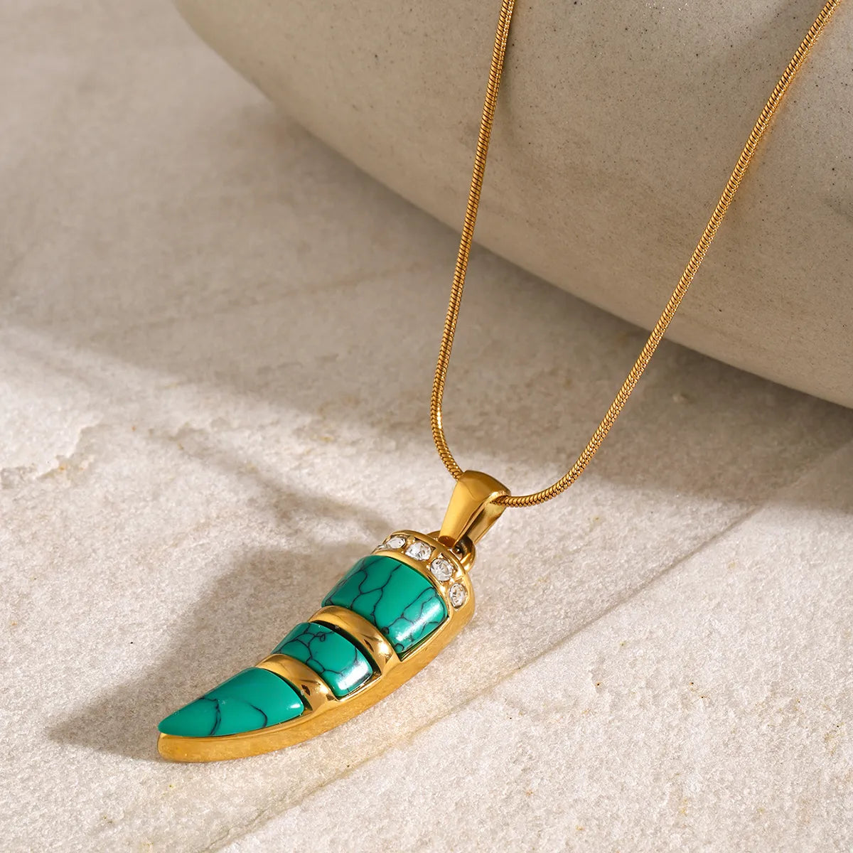 Wholesale Jewelry IG Style Simple Style Horns 304 Stainless Steel Turquoise Opal Zircon 18K Gold Plated Inlay Pendant Necklace