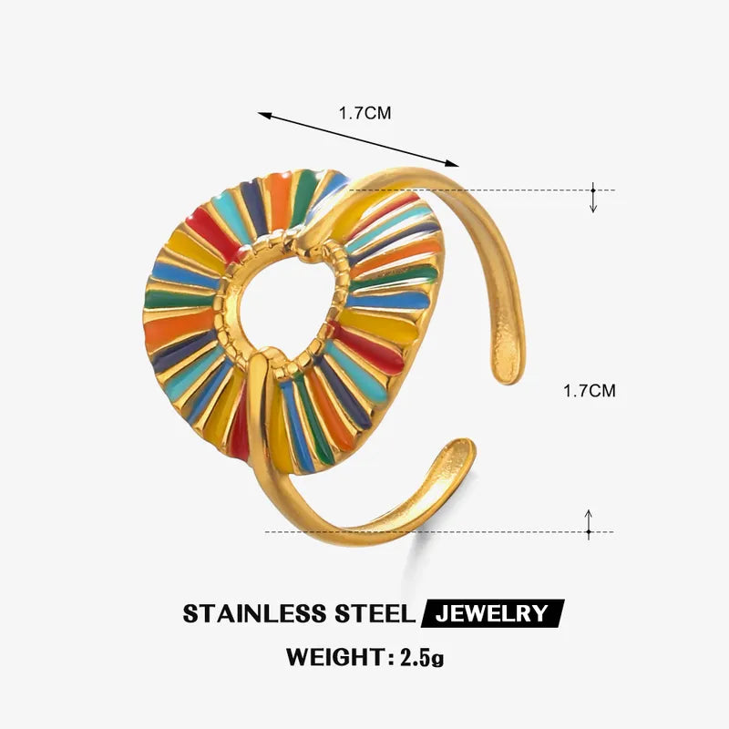 Wholesale Jewelry IG Style Simple Style Round 304 Stainless Steel 18K Gold Plated Enamel Plating Open Rings