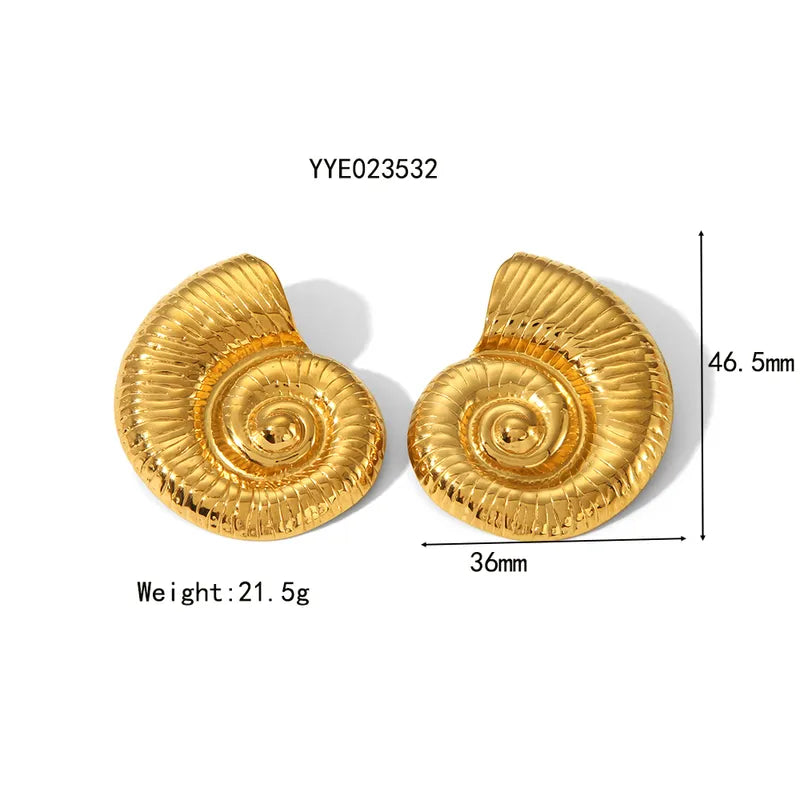 Wholesale Jewelry IG Style Vacation Beach Conch Spiral 304 Stainless Steel 18K Gold Plated Plating Earrings Necklace Jewelry Set