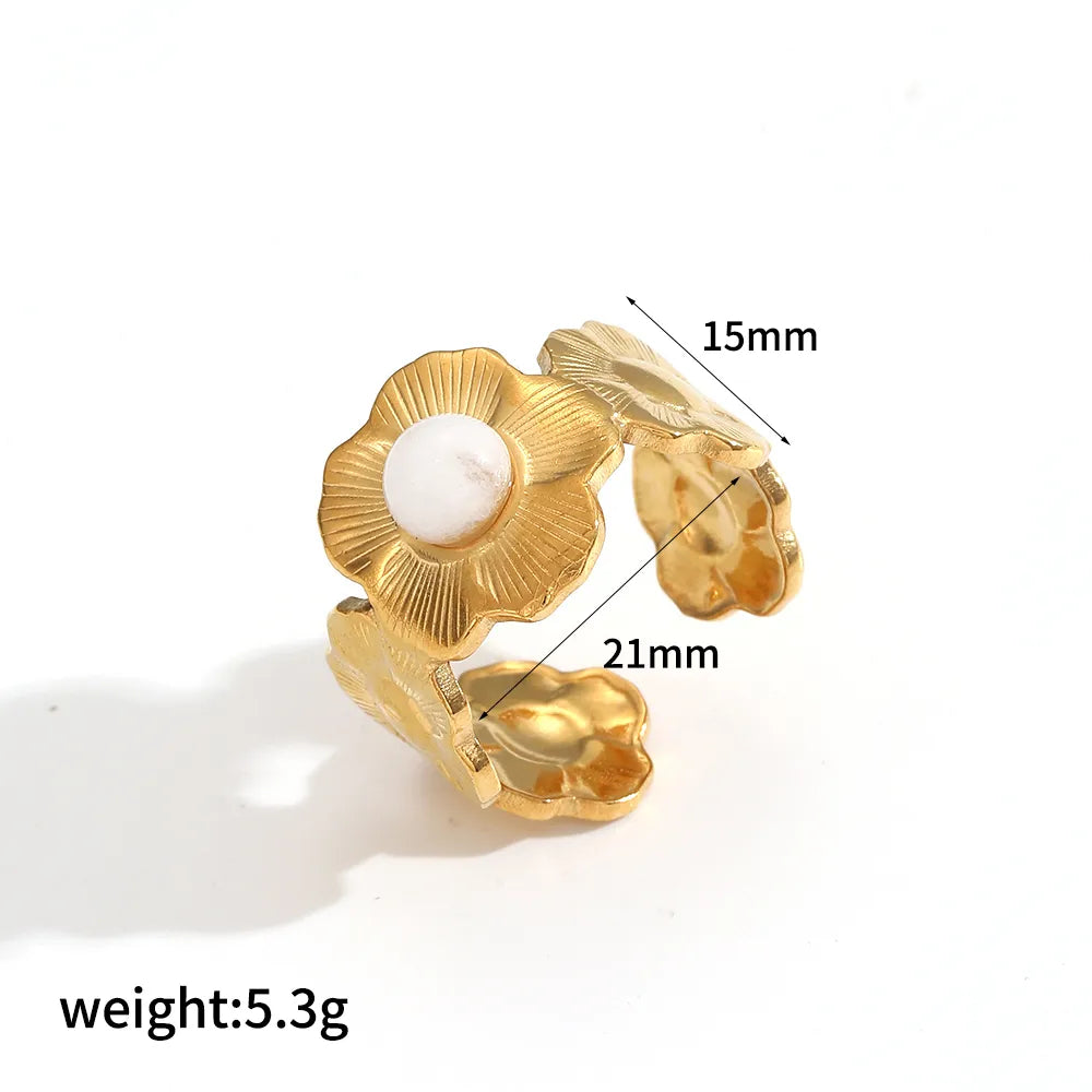 Wholesale Jewelry IG Style Vintage Style Exaggerated Geometric Flower 304 Stainless Steel 18K Gold Plated Rings