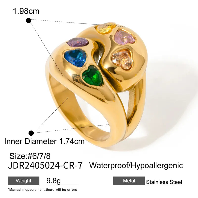 Wholesale Jewelry IG Style Water Droplets Heart Shape 316 Stainless Steel Zircon Inlay Rings