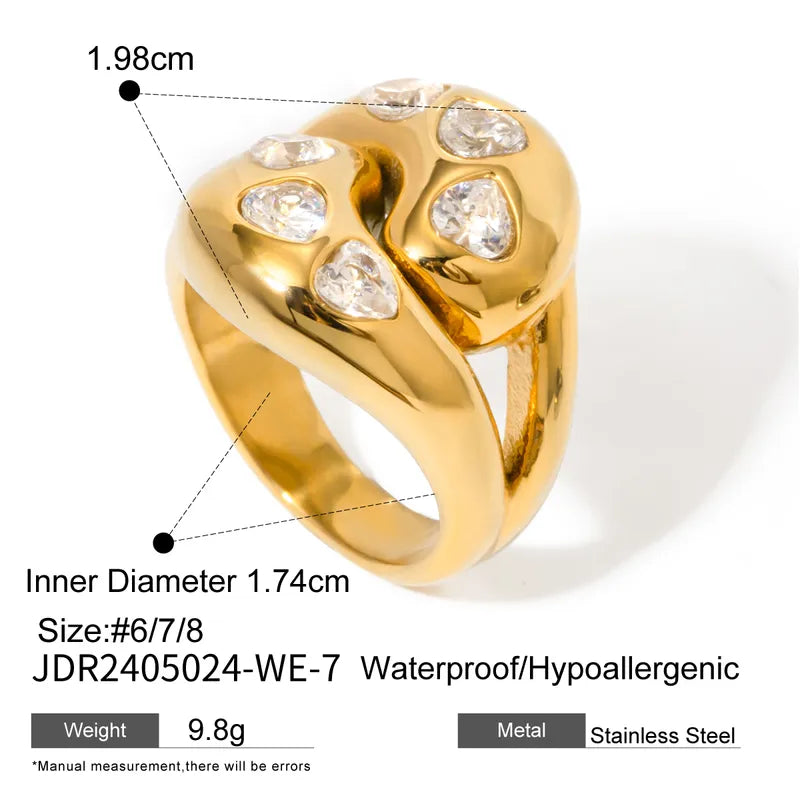 Wholesale Jewelry IG Style Water Droplets Heart Shape 316 Stainless Steel Zircon Inlay Rings