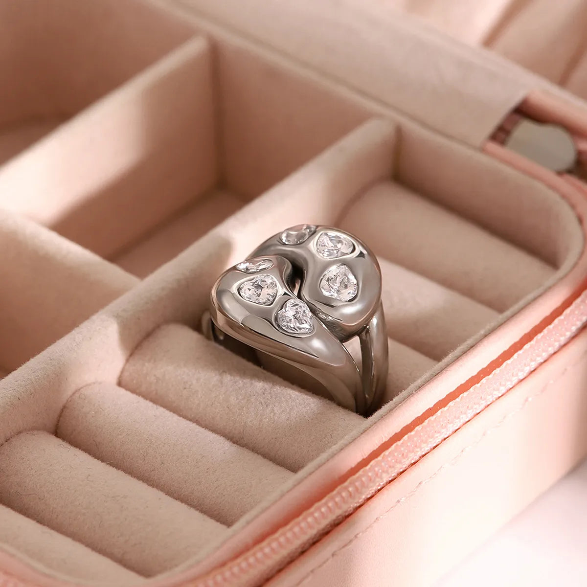 Wholesale Jewelry IG Style Water Droplets Heart Shape 316 Stainless Steel Zircon Inlay Rings