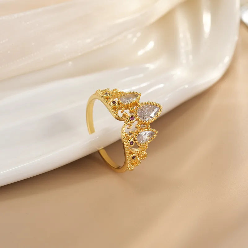 Wholesale Jewelry Lady Heart Shape Crown Copper Plating Open Rings