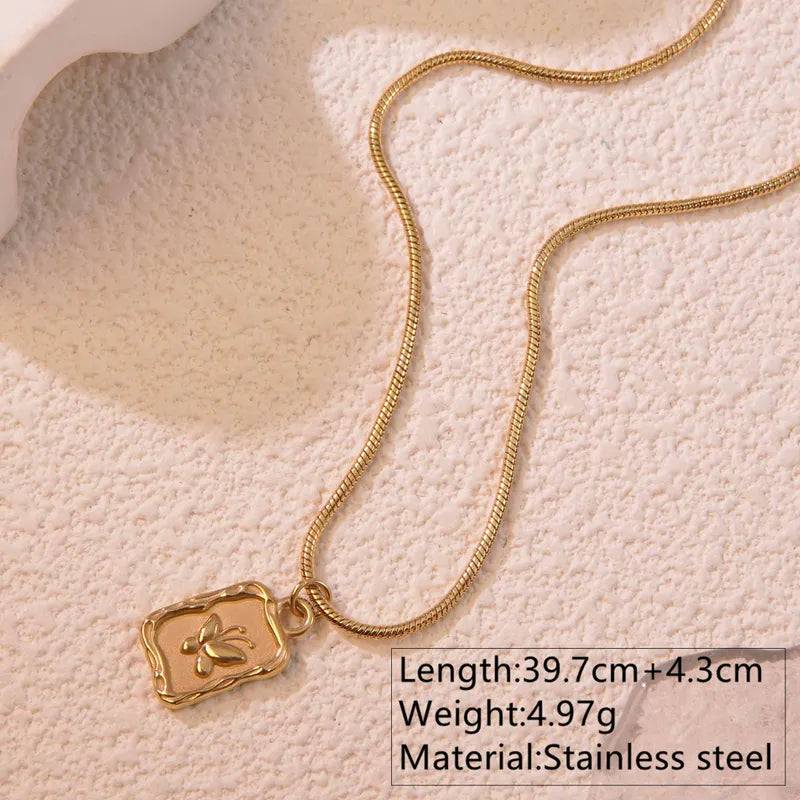 Wholesale Jewelry Lady Preppy Style Novelty Butterfly Rectangle 304 Stainless Steel 18K Gold Plated Plating Pendant Necklace