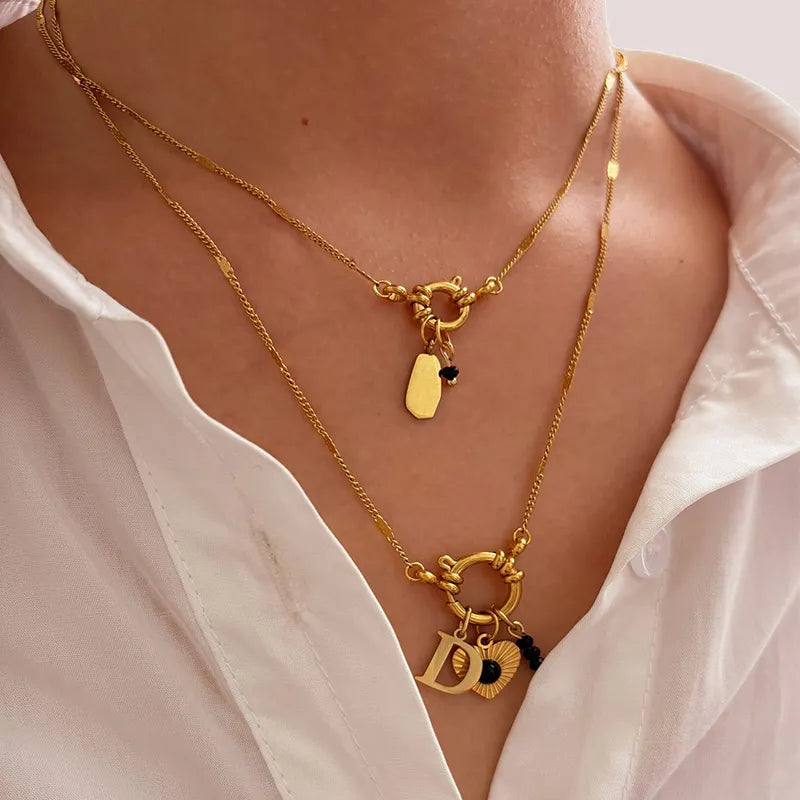 Wholesale Jewelry Luxurious Simple Style Commute Letter Heart Shape 316L Stainless Steel 18K Gold Plated Pendant Necklace