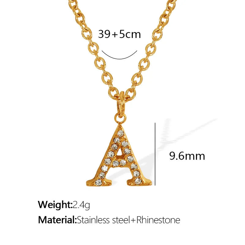 Wholesale Jewelry Luxurious Simple Style Letter 304 Stainless Steel Rhinestones 18K Gold Plated Polishing Plating Inlay Pendant Necklace