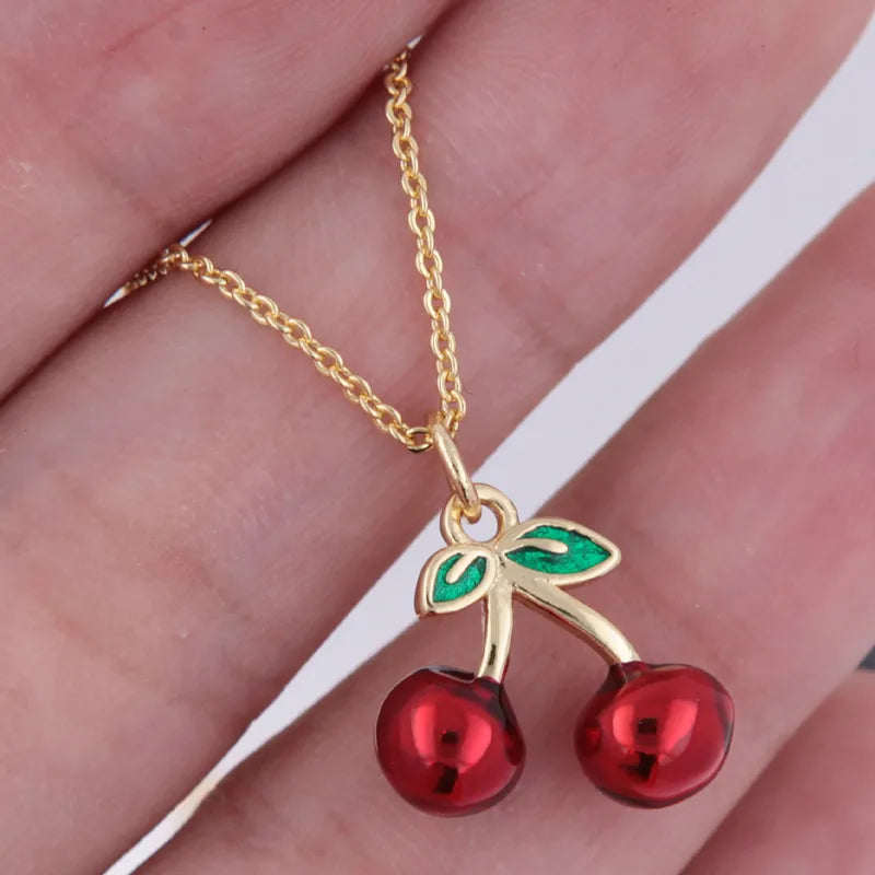 Wholesale Jewelry Modern Style Classic Style Cherry Fruit Arylic Copper Zircon 18K Gold Plated Epoxy Pendant Necklace