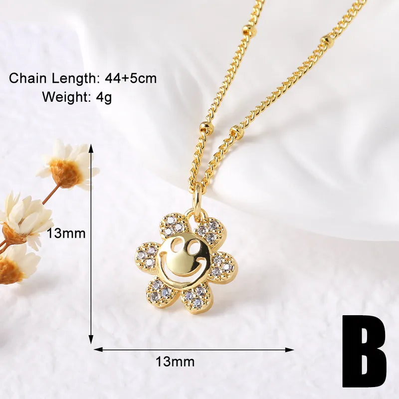 Wholesale Jewelry Modern Style Simple Style Flower 201 Stainless Steel Copper Zircon 18K Gold Plated Inlay Pendant Necklace