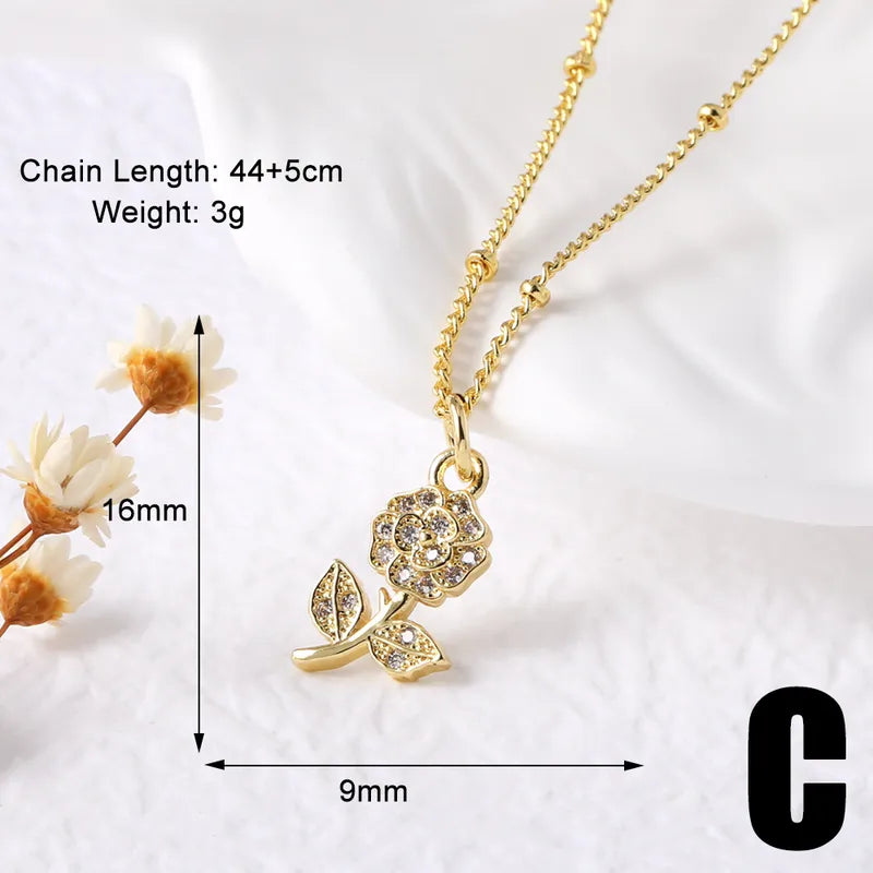 Wholesale Jewelry Modern Style Simple Style Flower 201 Stainless Steel Copper Zircon 18K Gold Plated Inlay Pendant Necklace