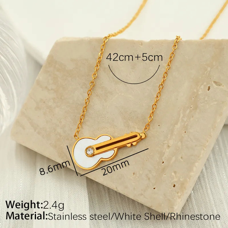 Wholesale Jewelry Modern Style Simple Style Korean Style Guitar Shell 304 Stainless Steel Shell 18K Gold Plated Plating Inlay Pendant Necklace