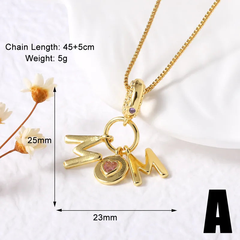 Wholesale Jewelry Modern Style Simple Style Letter Heart Shape 201 Stainless Steel Copper Zircon 18K Gold Plated Inlay Pendant Necklace