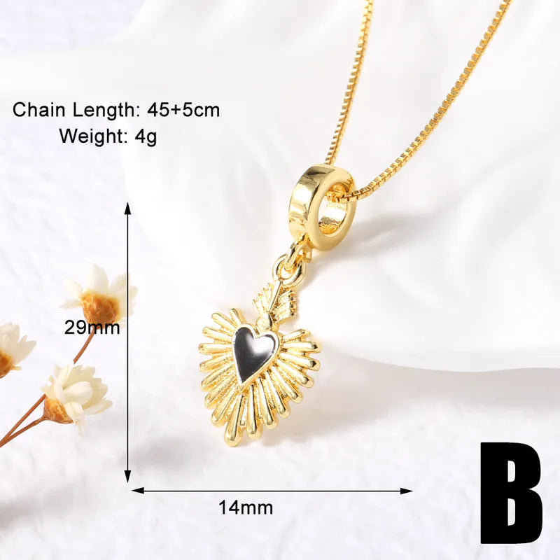 Wholesale Jewelry Modern Style Simple Style Letter Heart Shape 201 Stainless Steel Copper Zircon 18K Gold Plated Inlay Pendant Necklace